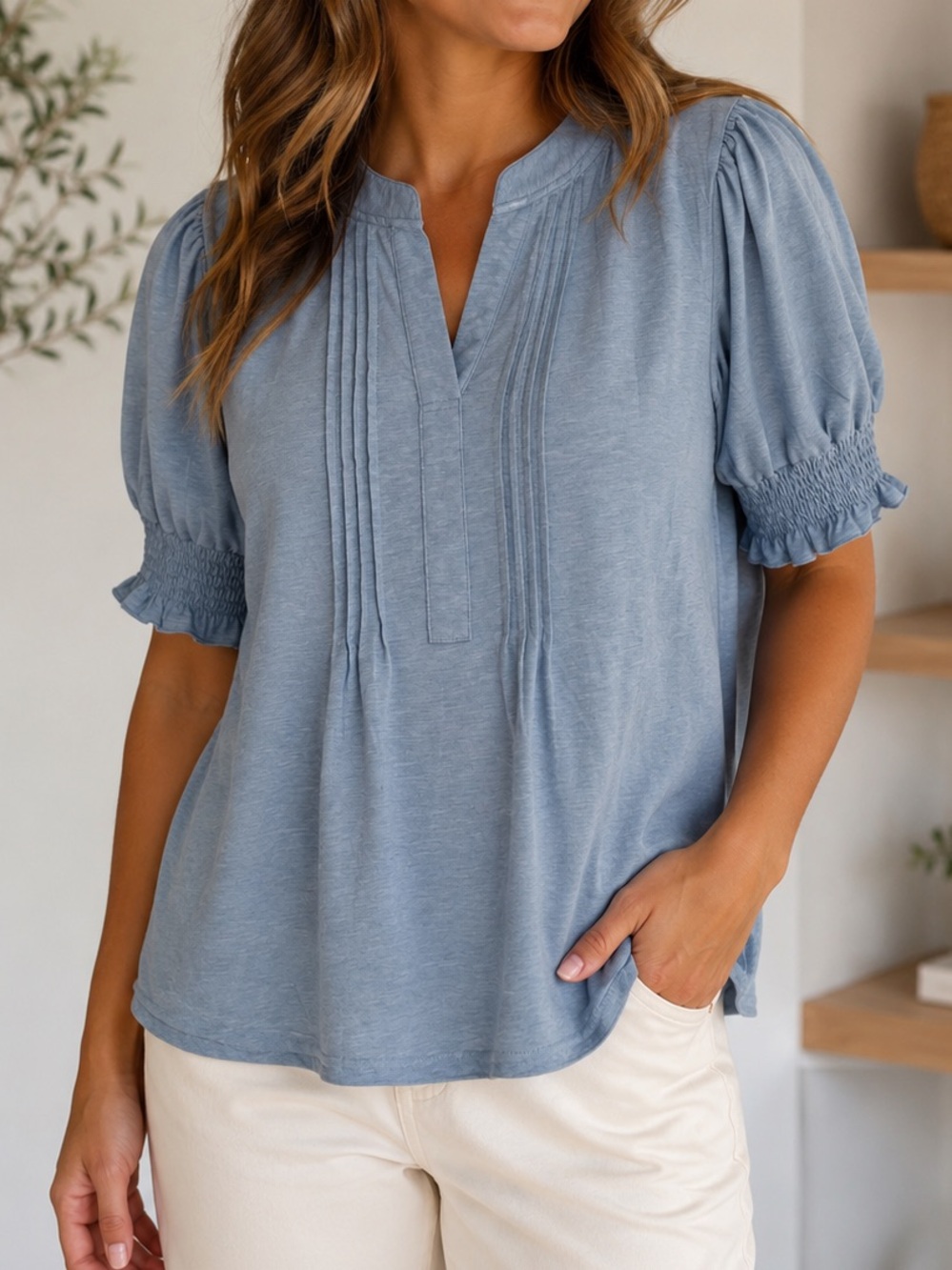 Blue Pintuck Top
